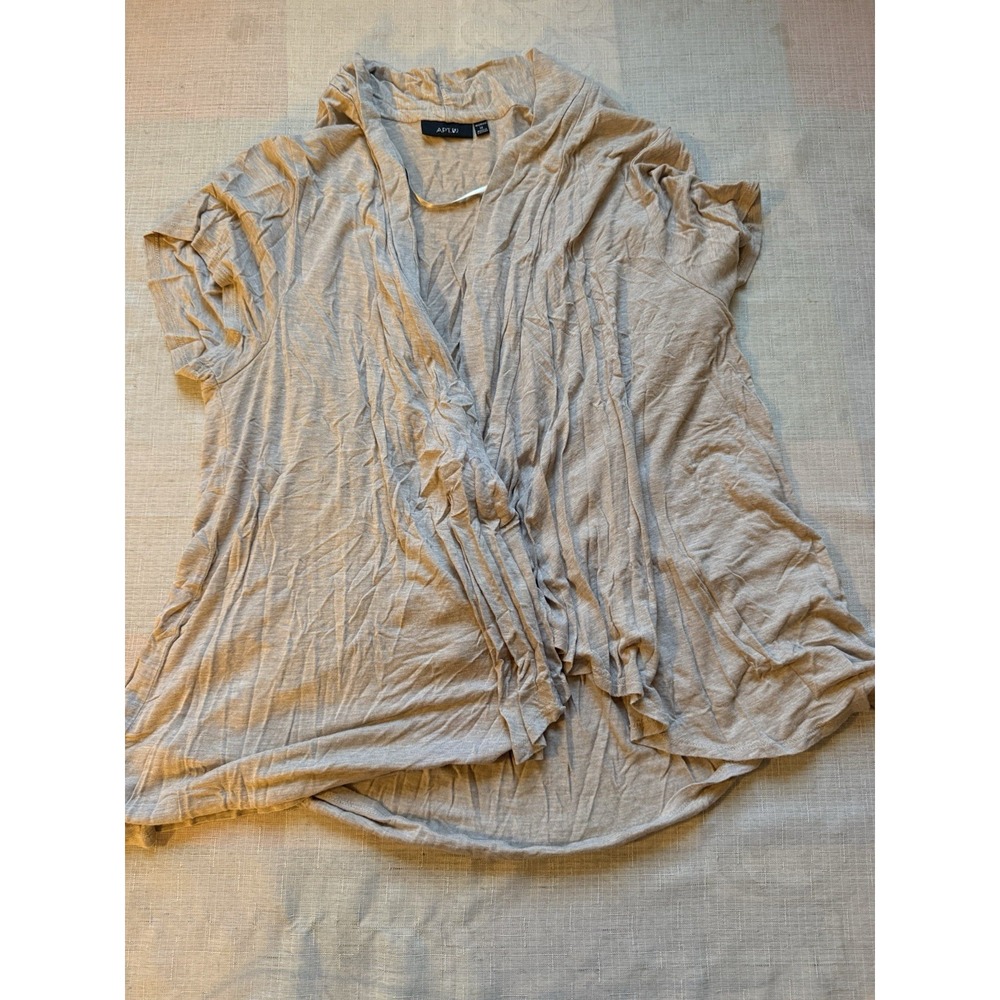 Apt. 9 Women's 1X Beige Open Front Short Sleeve Lightweight Cardigan Cover Up—1